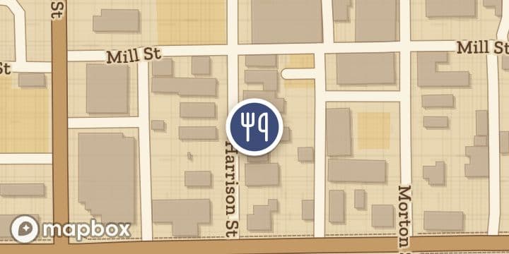A map of the streets around The Black Sheep, with its pin.