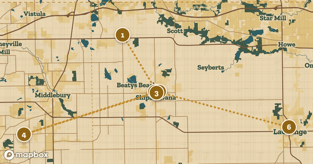 A map of Family day with kids: its 6 stops, numbered in order.