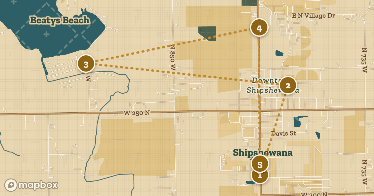 A map of History & culture: its 5 stops, numbered in order.