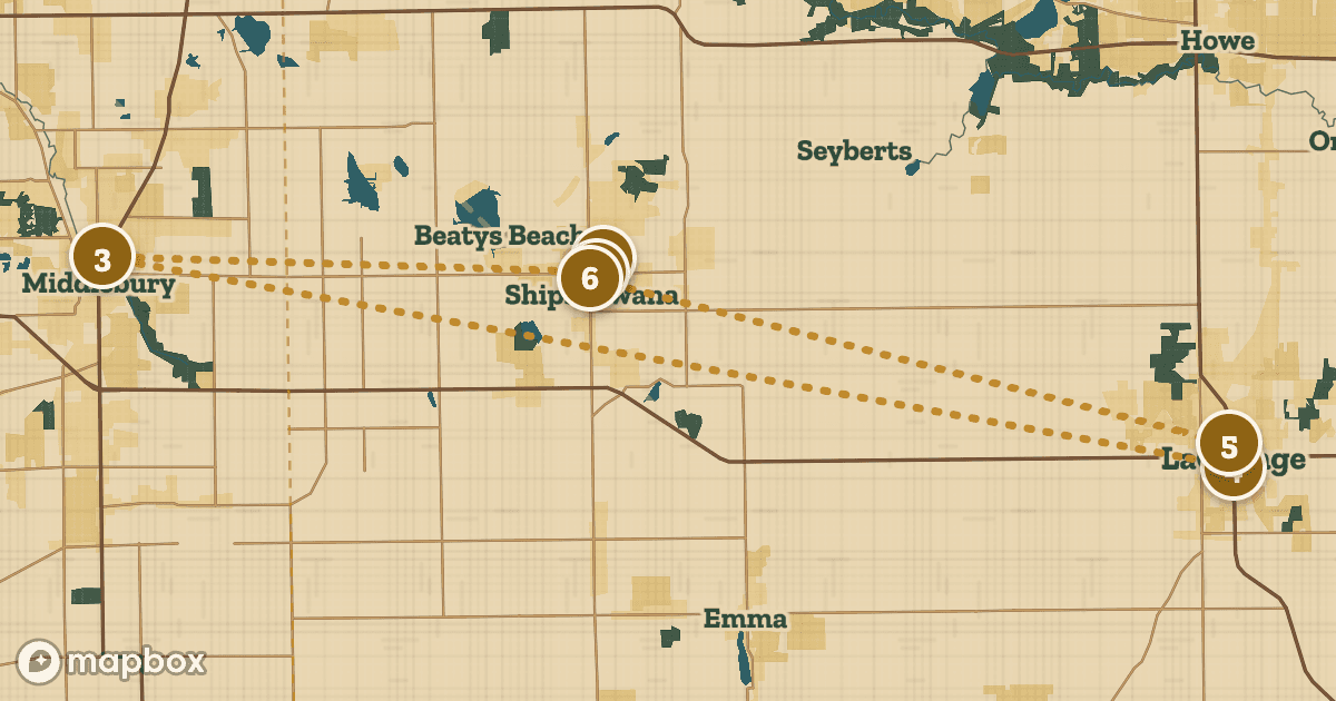 A map of Open on Sunday: its 6 stops, numbered in order.